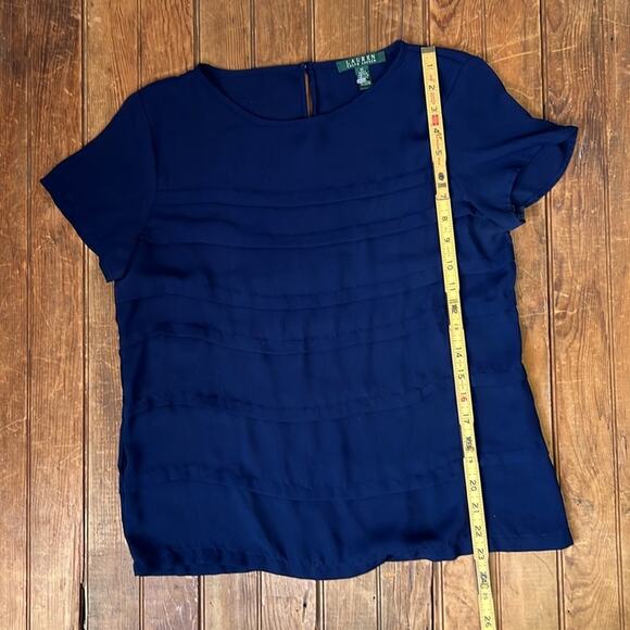 Women’s Ralph Lauren Blue Boxy Pleated Blouse Short Sleeve size medium - Picture 3 of 5